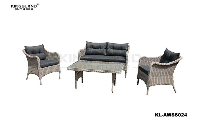 Aluminum frame rattan woven stackable lounge set for 4 pepole