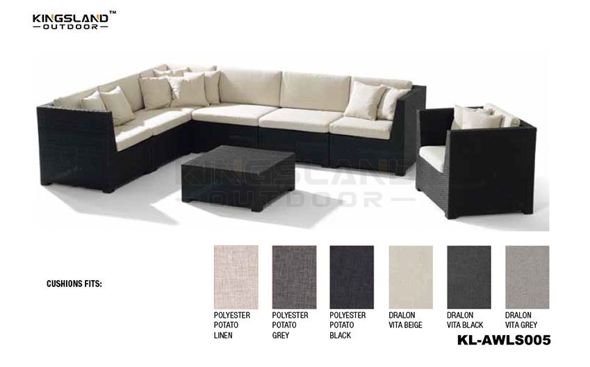 Aluminum frame rattan woven sectional corner lounge set for 7 pepole