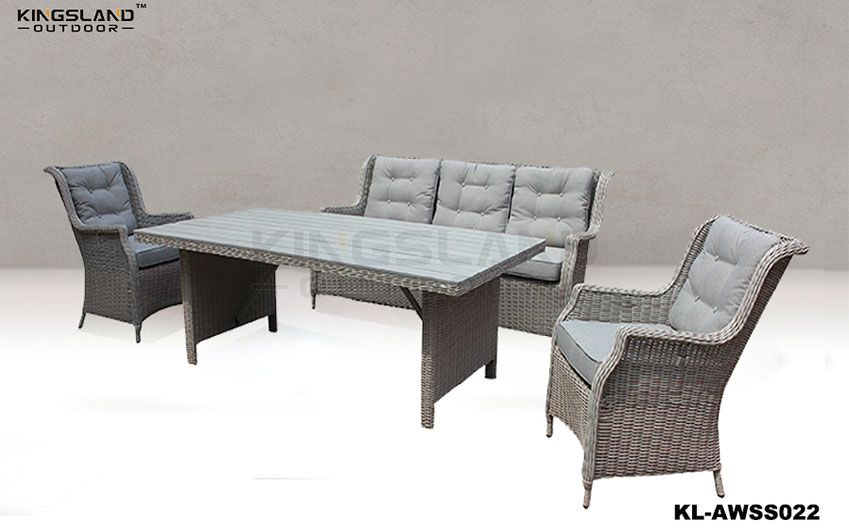 Aluminum frame rattan woven dining lounge set for 5 pepole, 4pcs set