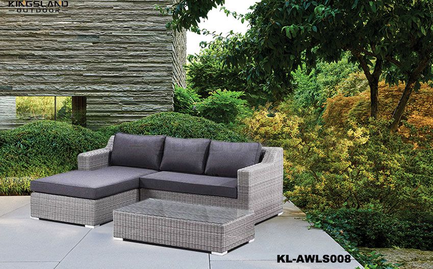 Aluminum frame rattan weave modular lounge set with chaise