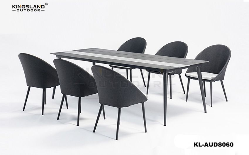 Aluminum Slats Table Top dining set with armchairs for 6 person