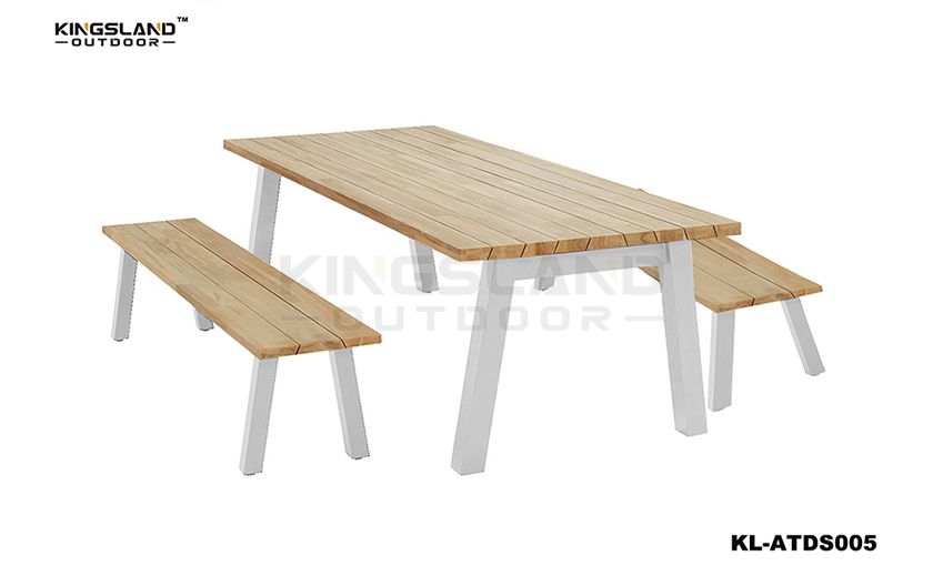 Teak furniture dining table set with long bench for 6 person, 3pcs set