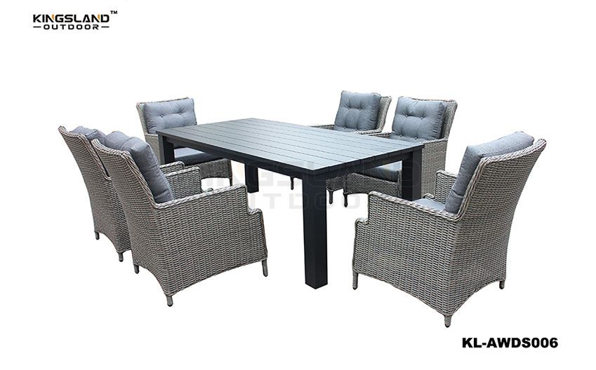 Full aluminum dining table with rattan woven chair set for 6-8 pepole