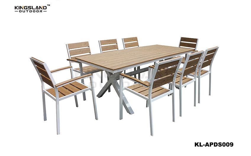 Aluminum  polywood top X-shaped dining table set with stacking chair