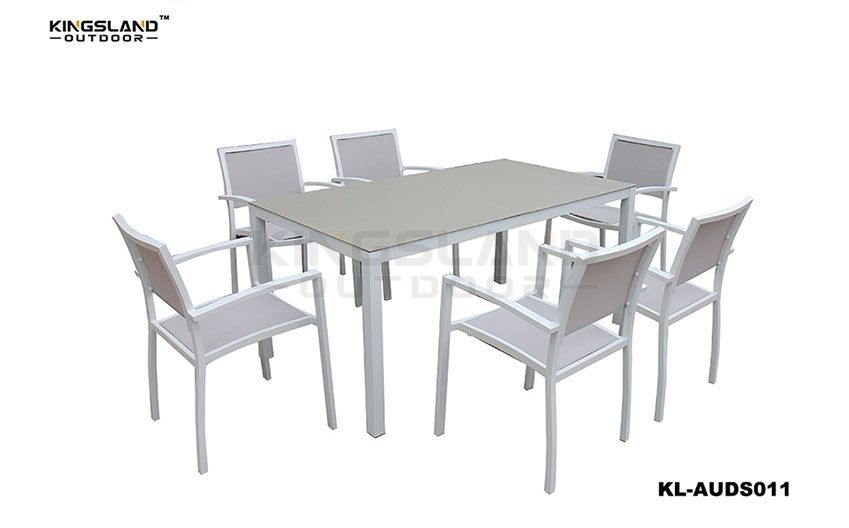 Aluminum Spray-stone table top dining set with Textilene chair 6 person