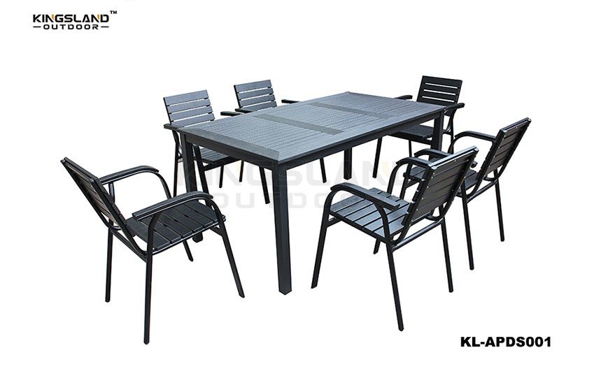 Aluminum  polywood dining table set with stacking chair for 6 person