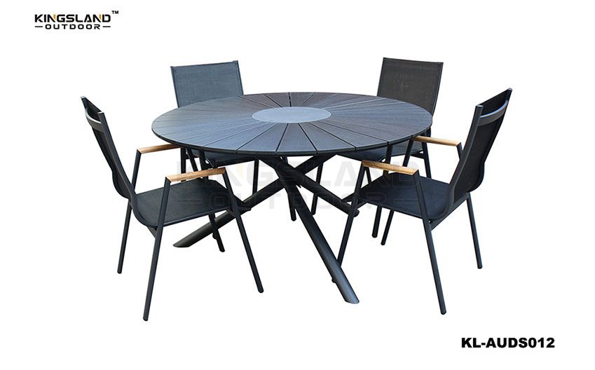 Aluminum  polywood dining table set with FSC armrest inserted chair