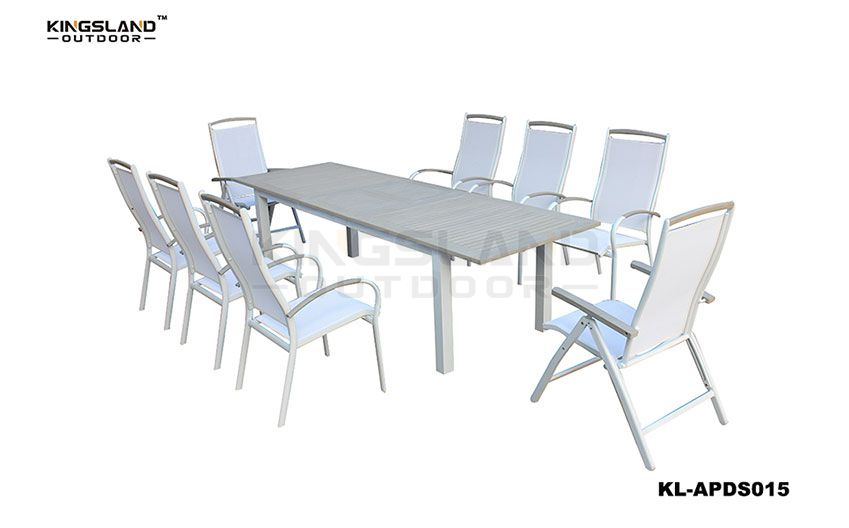 Aluminum  polywood furniture extenable dining table with foldable chair