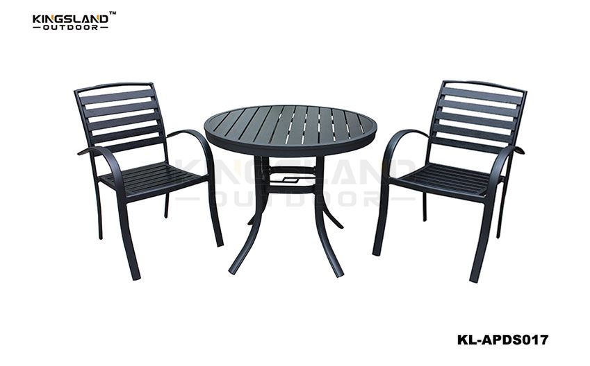 Aluminum  polywood bistro set round dining table with single chair