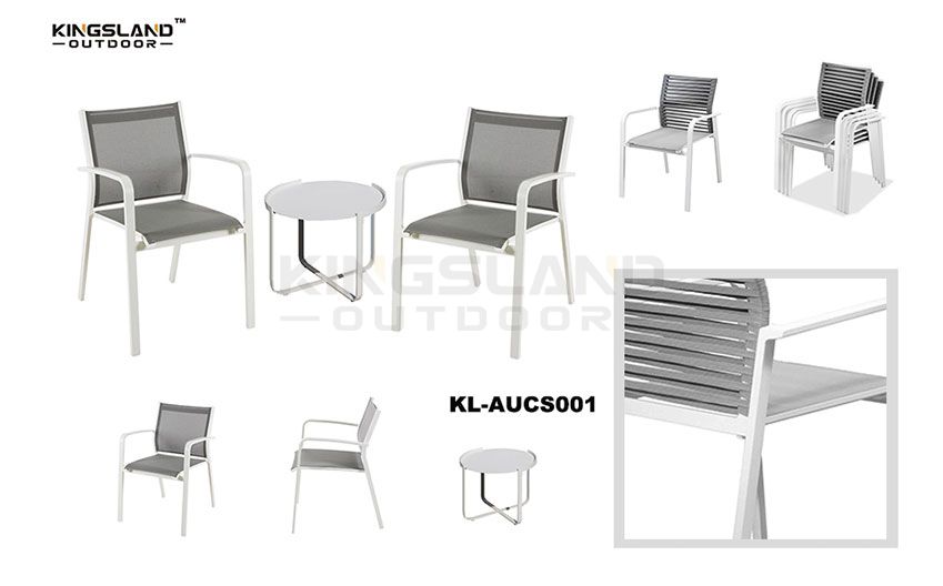 Aluminum frame bistro dining set with textilene rope chair for 2 people