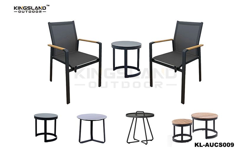 Aluminum frame bistro set with coffee table  textilene stacking chair