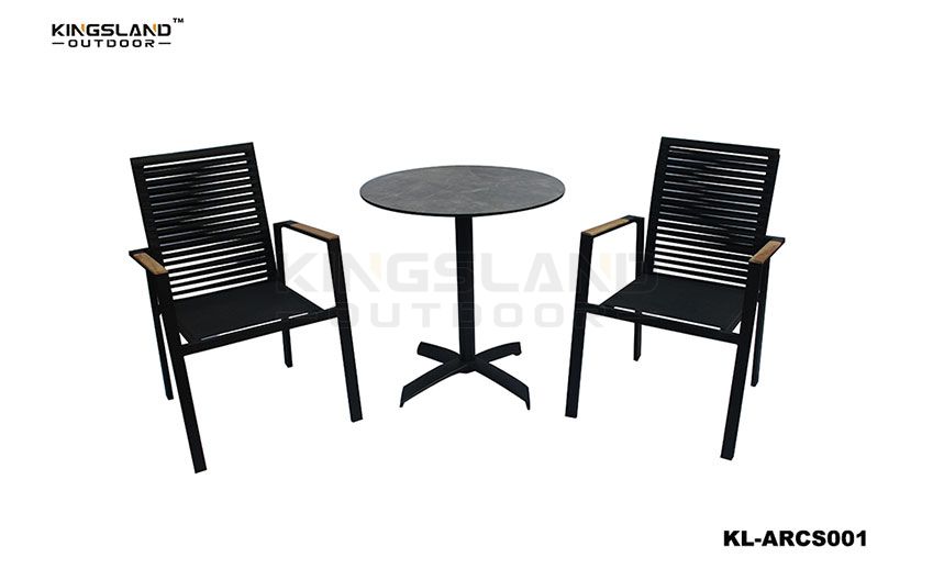 Aluminum frame bistro dining set with rope weaving chair for 2 people