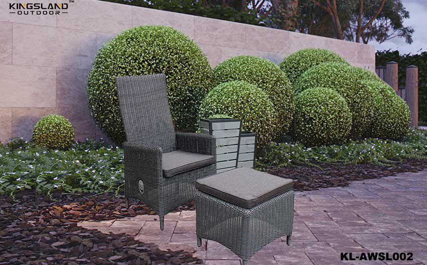 Aluminum frame rattan weaving single reclining chair with ottoman